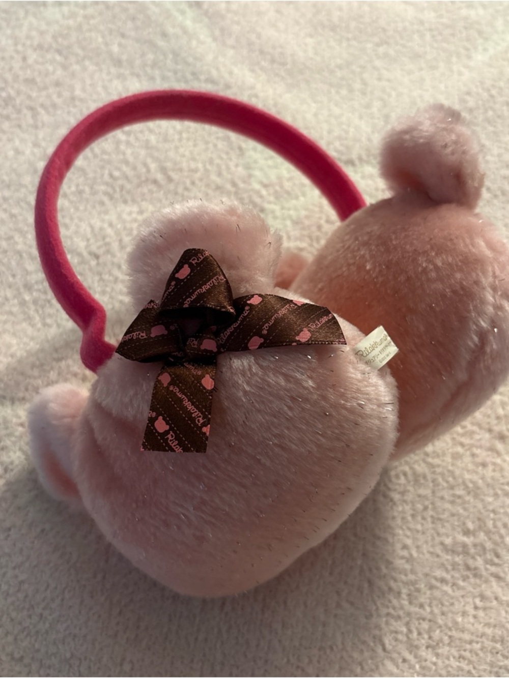 Pink Rilakkuma Plush Bear Earmuffs with Bow